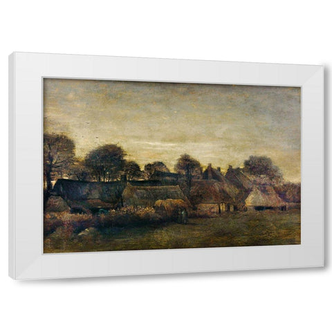 Farming Village at Twilight (1884) White Modern Wood Framed Art Print by Van Gogh, Vincent