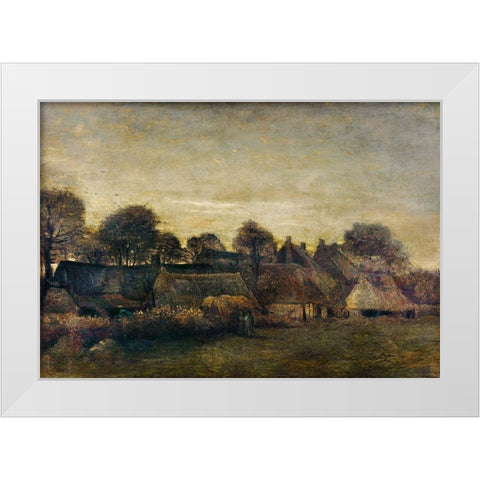 Farming Village at Twilight (1884) White Modern Wood Framed Art Print by Van Gogh, Vincent