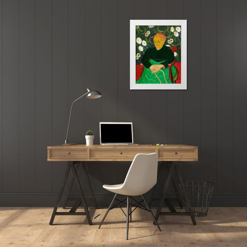 The Berceuse, Woman Rocking a Cradle (1889) White Modern Wood Framed Art Print by Van Gogh, Vincent