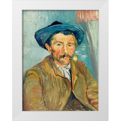 The Smoker (Le Fumeur) (1888) White Modern Wood Framed Art Print by Van Gogh, Vincent