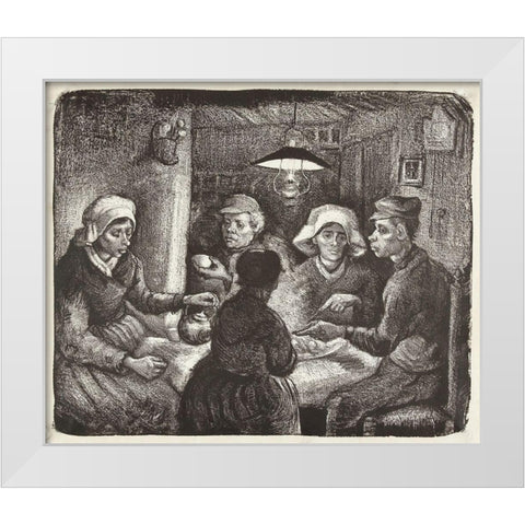 Composition lithograph of The Potato Eaters (De aardappeleters, 1885) White Modern Wood Framed Art Print by Van Gogh, Vincent