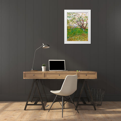 The Flowering Orchard (1888) White Modern Wood Framed Art Print by Van Gogh, Vincent