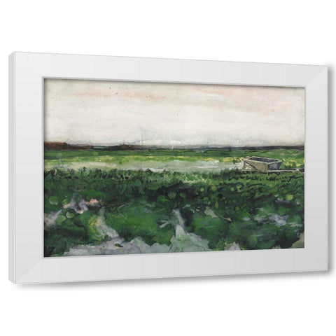 Landscape with Wheelbarrow (1883) White Modern Wood Framed Art Print by Van Gogh, Vincent