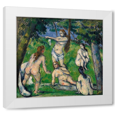 Five Bathers (Cinq baigneuses) (ca. 1877â€“1878) White Modern Wood Framed Art Print by Cezanne, Paul