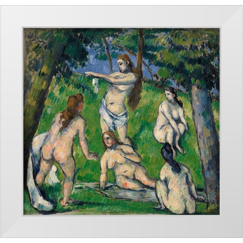 Five Bathers (Cinq baigneuses) (ca. 1877â€“1878) White Modern Wood Framed Art Print by Cezanne, Paul