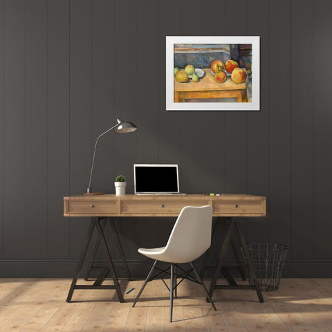 Still Life with Apples and Pears White Modern Wood Framed Art Print by Cezanne, Paul