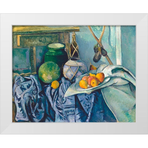 Still Life with Apples White Modern Wood Framed Art Print by Cezanne, Paul