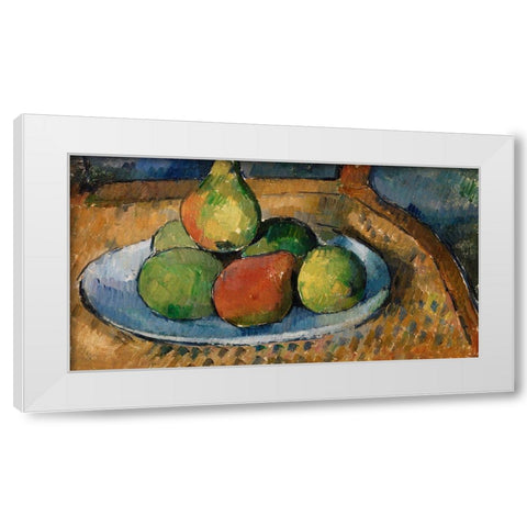 Plate of Fruit on a Chair White Modern Wood Framed Art Print by Cezanne, Paul
