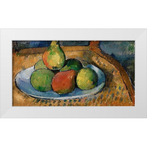 Plate of Fruit on a Chair White Modern Wood Framed Art Print by Cezanne, Paul