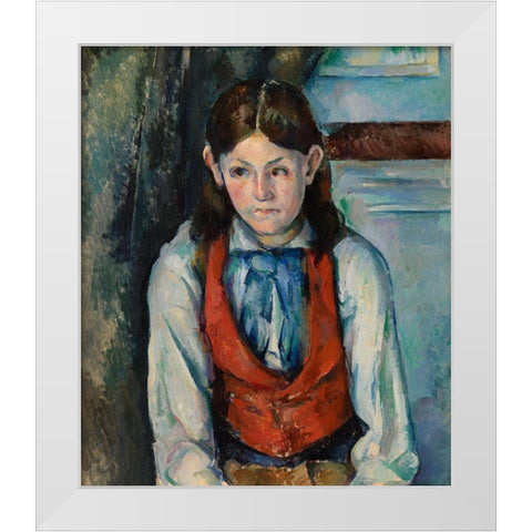 Boy in a Red Vest White Modern Wood Framed Art Print by Cezanne, Paul