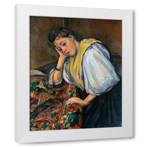 Young Italian Woman at a Table White Modern Wood Framed Art Print by Cezanne, Paul