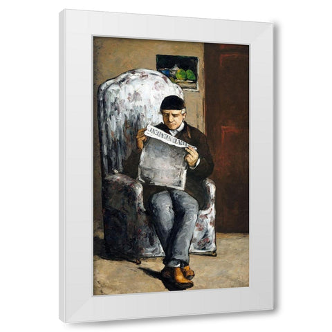 The Artists Father, ReadingÂ  White Modern Wood Framed Art Print by Cezanne, Paul