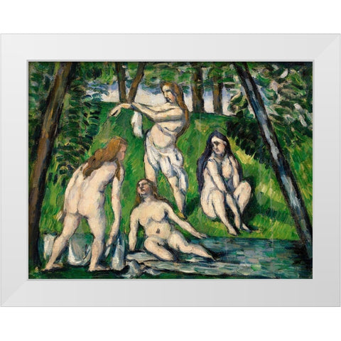 Four Bathers White Modern Wood Framed Art Print by Cezanne, Paul