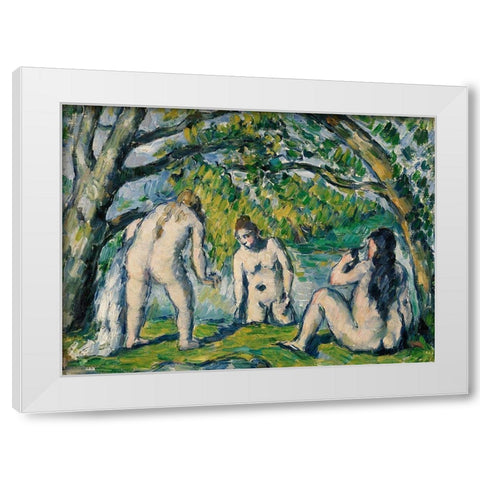 Three Bathers White Modern Wood Framed Art Print by Cezanne, Paul