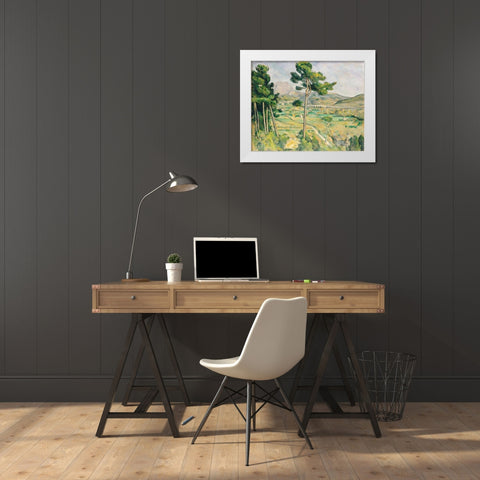 Mont Sainte-Victoire and the Viaduct of the Arc River Valley White Modern Wood Framed Art Print by Cezanne, Paul