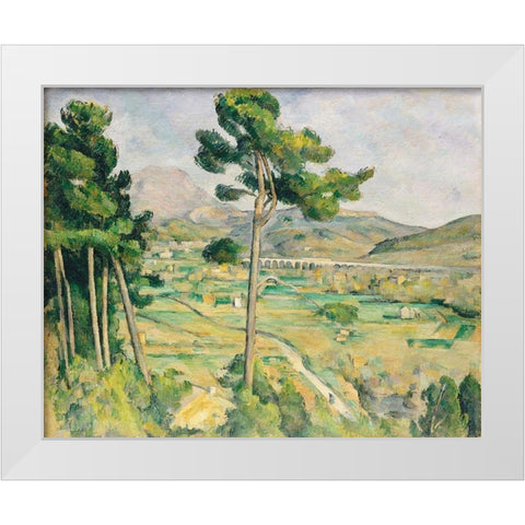 Mont Sainte-Victoire and the Viaduct of the Arc River Valley White Modern Wood Framed Art Print by Cezanne, Paul