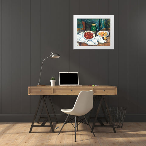 Still Life With Cherries And PeachesÂ  White Modern Wood Framed Art Print by Cezanne, Paul