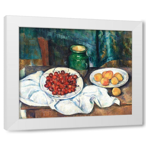 Still Life With Cherries And PeachesÂ  White Modern Wood Framed Art Print by Cezanne, Paul