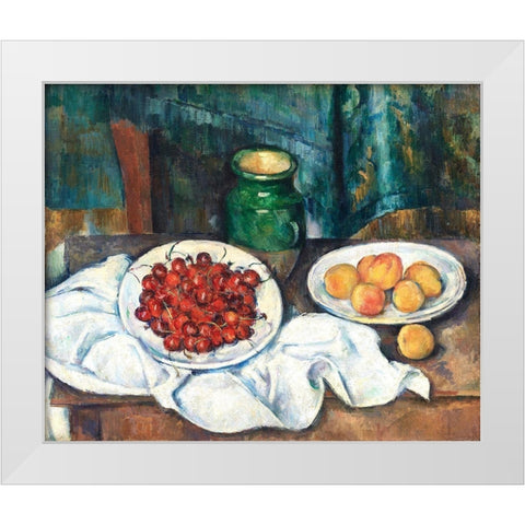 Still Life With Cherries And PeachesÂ  White Modern Wood Framed Art Print by Cezanne, Paul
