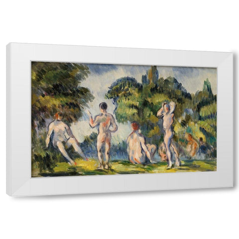 Bathers White Modern Wood Framed Art Print by Cezanne, Paul