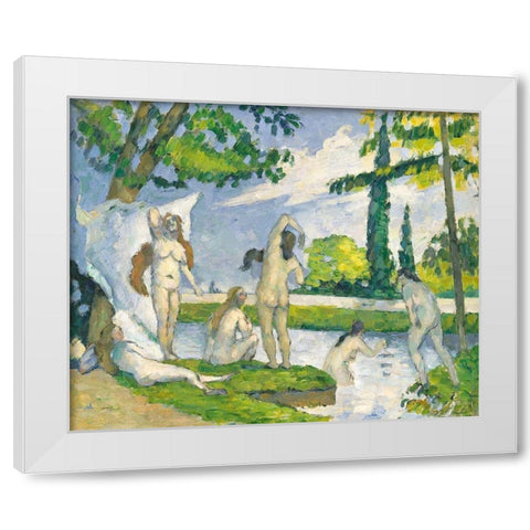 Bathers White Modern Wood Framed Art Print by Cezanne, Paul