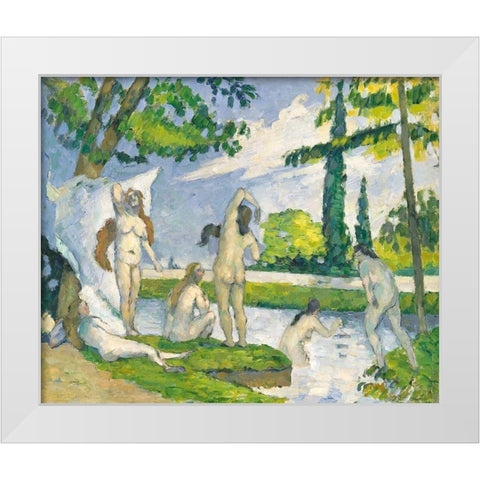 Bathers White Modern Wood Framed Art Print by Cezanne, Paul