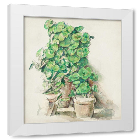 Geraniums White Modern Wood Framed Art Print by Cezanne, Paul