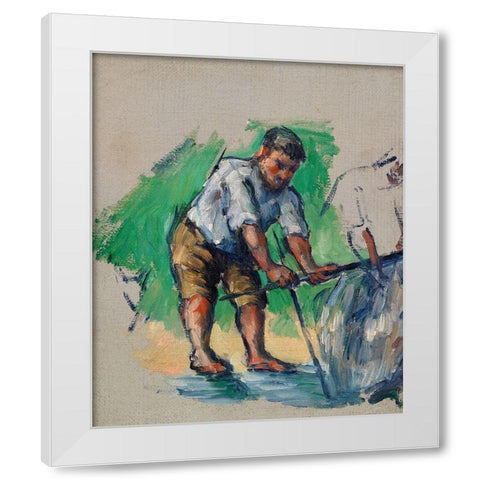 The Well Driller White Modern Wood Framed Art Print by Cezanne, Paul