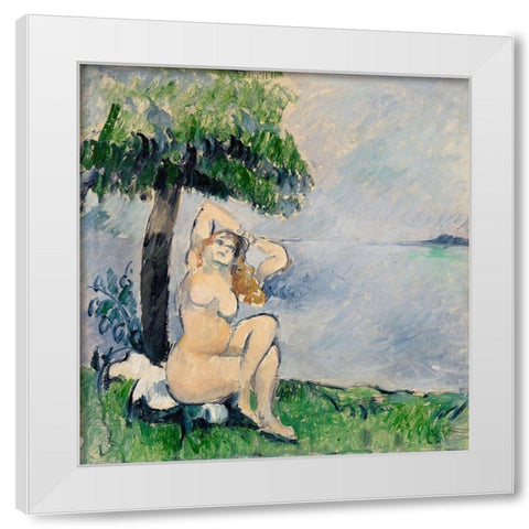 Bather at the Seashore White Modern Wood Framed Art Print by Cezanne, Paul