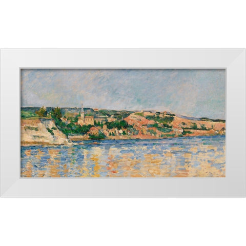 Village at the Waters Edge White Modern Wood Framed Art Print by Cezanne, Paul