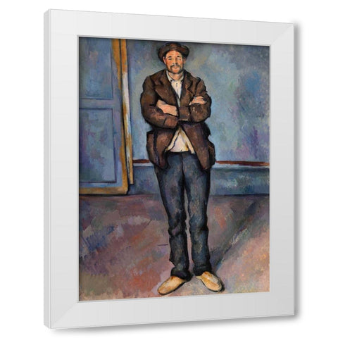 Peasant Standing with Arms Crossed White Modern Wood Framed Art Print by Cezanne, Paul
