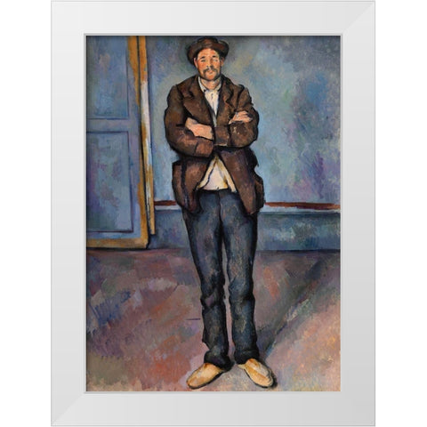 Peasant Standing with Arms Crossed White Modern Wood Framed Art Print by Cezanne, Paul