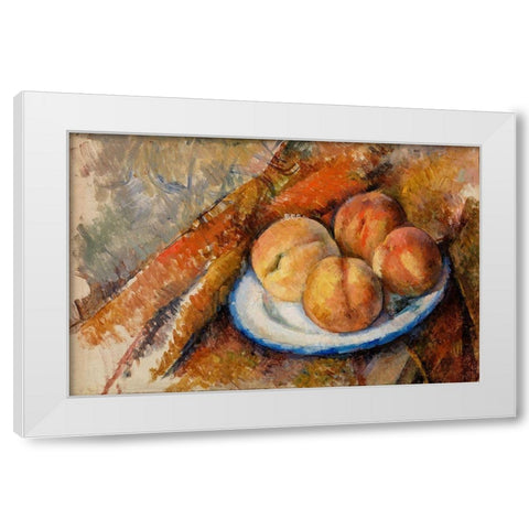 Four Peaches on a Plate White Modern Wood Framed Art Print by Cezanne, Paul