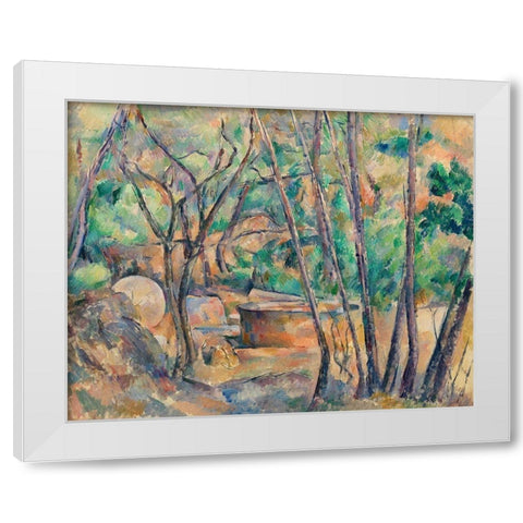 Millstone and Cistern under TreesÂ  White Modern Wood Framed Art Print by Cezanne, Paul