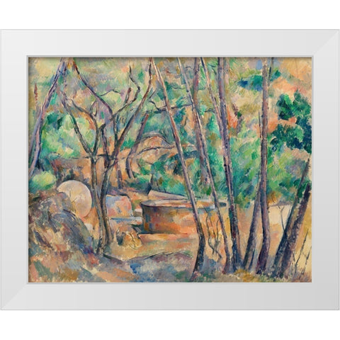 Millstone and Cistern under TreesÂ  White Modern Wood Framed Art Print by Cezanne, Paul