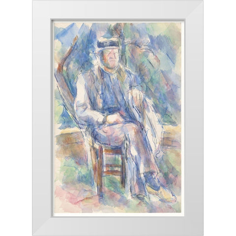 Man Wearing a Straw Hat White Modern Wood Framed Art Print by Cezanne, Paul