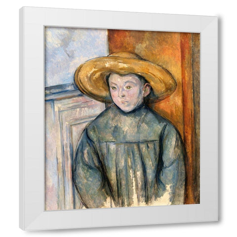 Boy With a Straw Hat White Modern Wood Framed Art Print by Cezanne, Paul