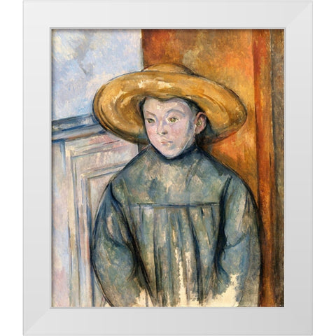 Boy With a Straw Hat White Modern Wood Framed Art Print by Cezanne, Paul