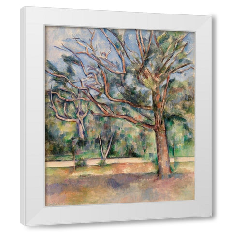 Trees and Road White Modern Wood Framed Art Print by Cezanne, Paul