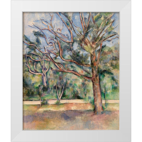 Trees and Road White Modern Wood Framed Art Print by Cezanne, Paul