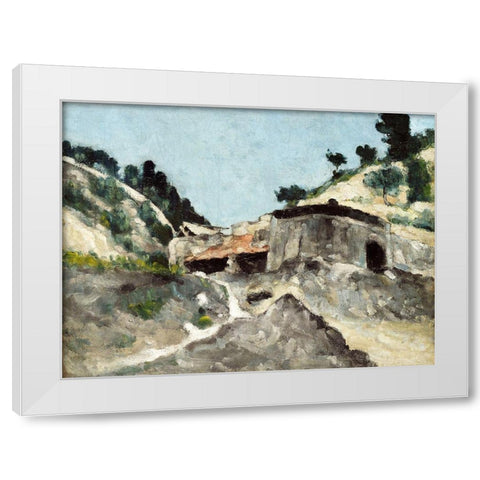 Landscape with Water Mill White Modern Wood Framed Art Print by Cezanne, Paul