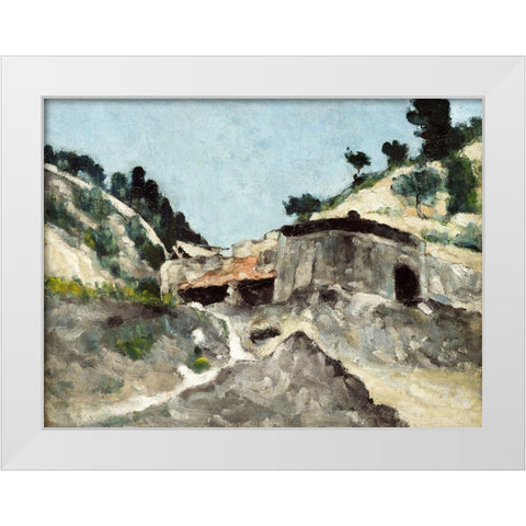 Landscape with Water Mill White Modern Wood Framed Art Print by Cezanne, Paul