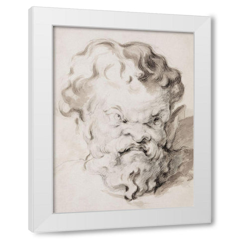 Head of Silenus White Modern Wood Framed Art Print by Cezanne, Paul