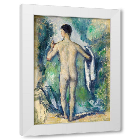 Standing Bather, Seen from the Back White Modern Wood Framed Art Print by Cezanne, Paul