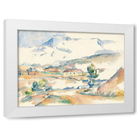 Montagne Sainte-Victoire, from near Gardanne White Modern Wood Framed Art Print by Cezanne, Paul