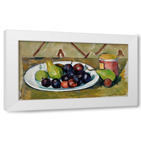 Plate with Fruit and Pot of Preserves White Modern Wood Framed Art Print by Cezanne, Paul