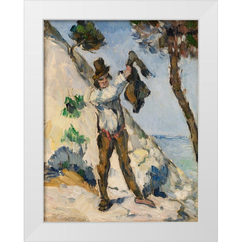 Man with a Vest White Modern Wood Framed Art Print by Cezanne, Paul