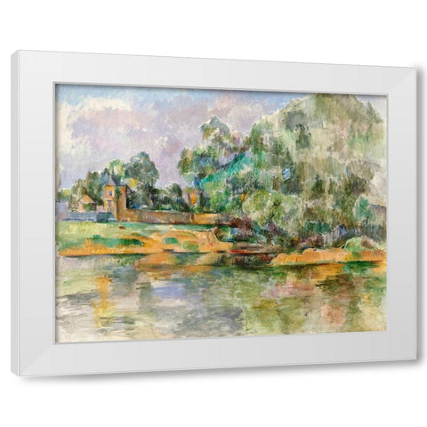 Riverbank White Modern Wood Framed Art Print by Cezanne, Paul