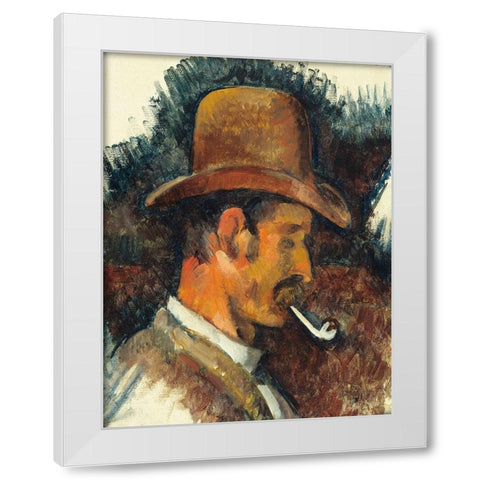 Man with Pipe White Modern Wood Framed Art Print by Cezanne, Paul