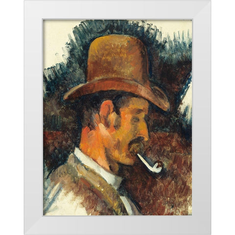 Man with Pipe White Modern Wood Framed Art Print by Cezanne, Paul